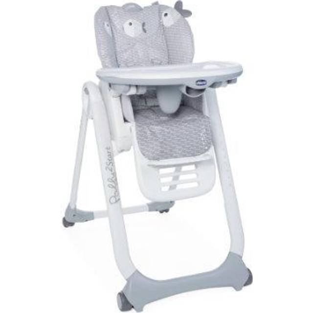 Polly 2 Start, Barnstol för spädbarn från födsel till 3 år (15 kg), justerbar, 4 hjul, helt lutbart ryggstöd och kompakt stängning, prickar grå