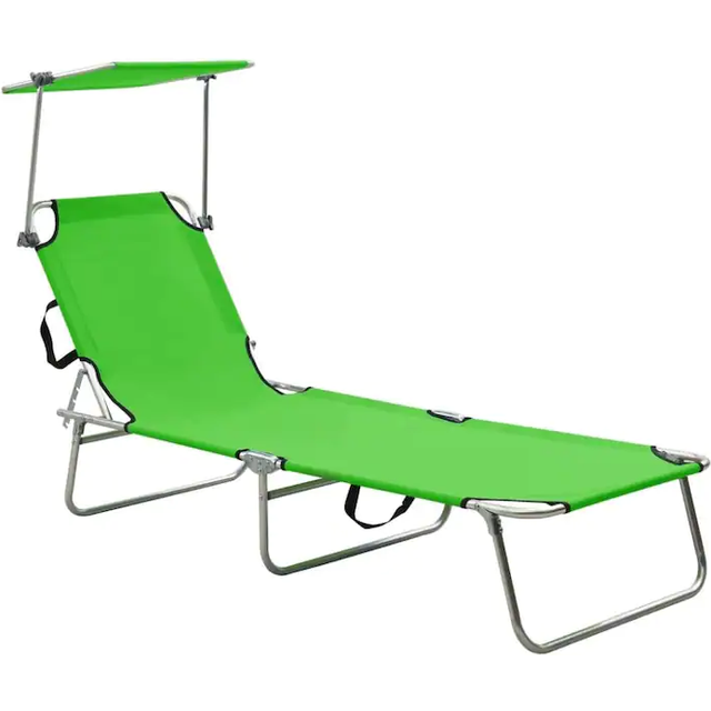 Folding Sun Lounger with Canopy Black Aluminium Vidaxl