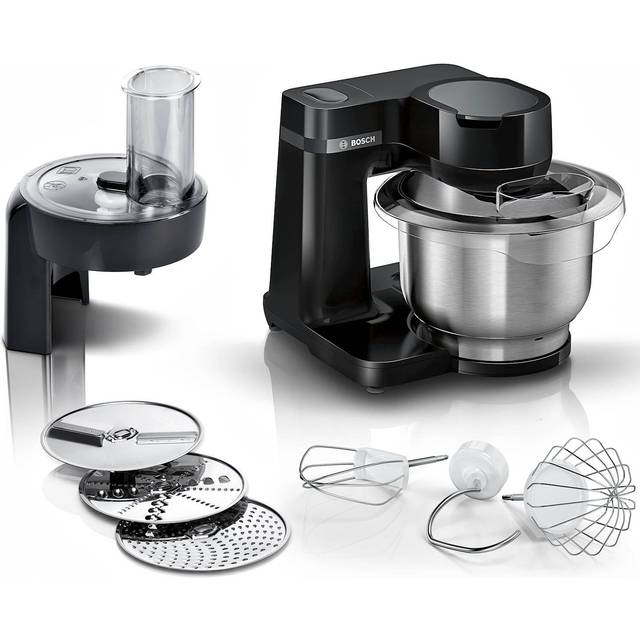 Bosch Matberedare Serie 2 MUMS2EB01, rostfritt stål skål 3,8 L, planetomrörning, knådningskrok, visp rostfritt stål, genomströmningsfräs, 3 skivor, 700 W, svart
