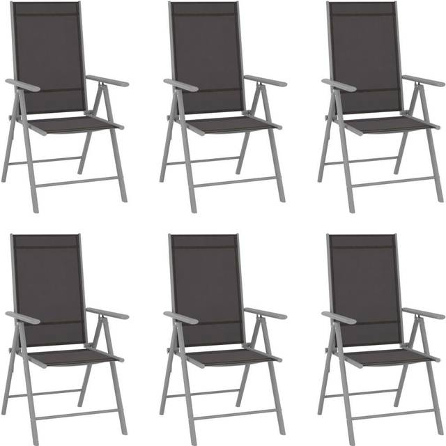 vidaXL 6x Folding Garden Chairs Textilene Black Outdoor Dining Recliner Seat