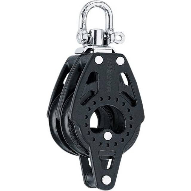 Dubbelblock med schackel Harken Carbo Air 57 mm, fast/roterande, glidlagrat, med hundsvott, passar tampar Ø6 - 10 mm