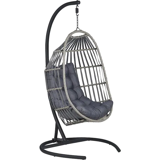 Beliani Hanging Chair with Stand SESIA PE Rattan Light Grey, Grey