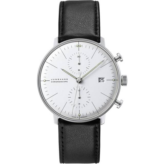 Junghans Max Bill Chronoscope Silver Dial Black Leather Strap Men's 27/4600.04