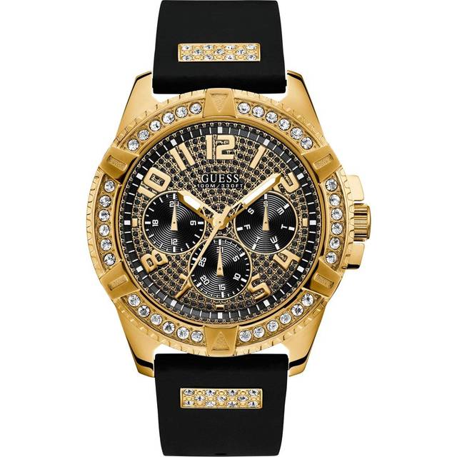 GUESS W1132G1 Frontier Crystal Set Black Silicon Strap Watch - W96180
