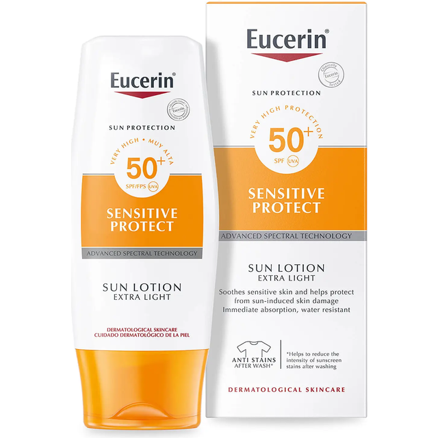 Eucerin Sun Sensitive Protect Extra lätt solskyddsmedel för kroppen SPF 50+ 150 ml