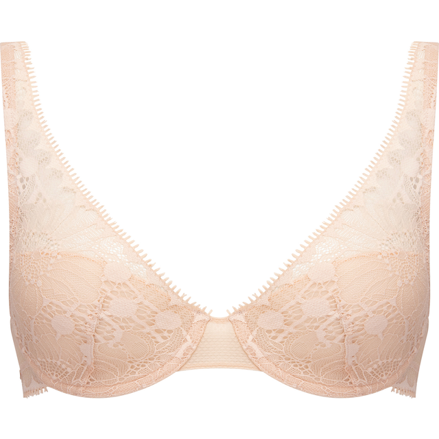 Chantelle Day To Night Golden Beige Plunge Spacer Lace Bra - 36DD, GOLDEN BEIGE