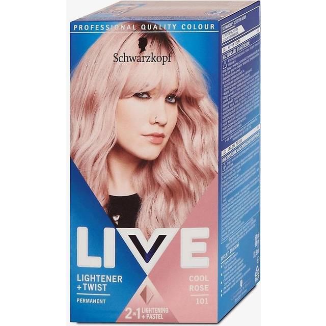 Schwarzkopf Live Lightener + Twist rosa hårfärg, 3-pack permanent färg med 2-i-1 blixt + pastell, 101 cool ros