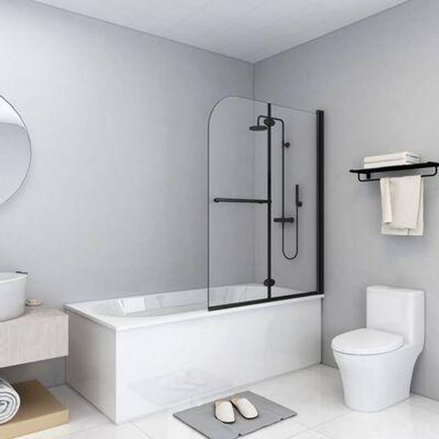 vidaXL Folding Shower Enclosure 2 Panels ESG 95x140 cm Black