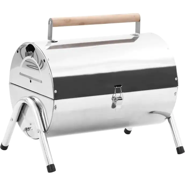 vidaXL Portable Tabletop Charcoal BBQ Grill Stainless Steel Double Grids - Silver