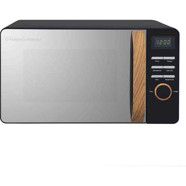 Russell Hobbs RHMD714B-N 17L 700w Scandi Black Digital Microwave with 5 Power Levels, Wood Effect Handle & Dials, Clock & Timer 8 Auto Cook Menus