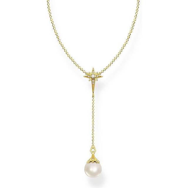 Sterling Silver Gold Plated Pearl Zirconia Star Necklace KE1986-445-14-L45V