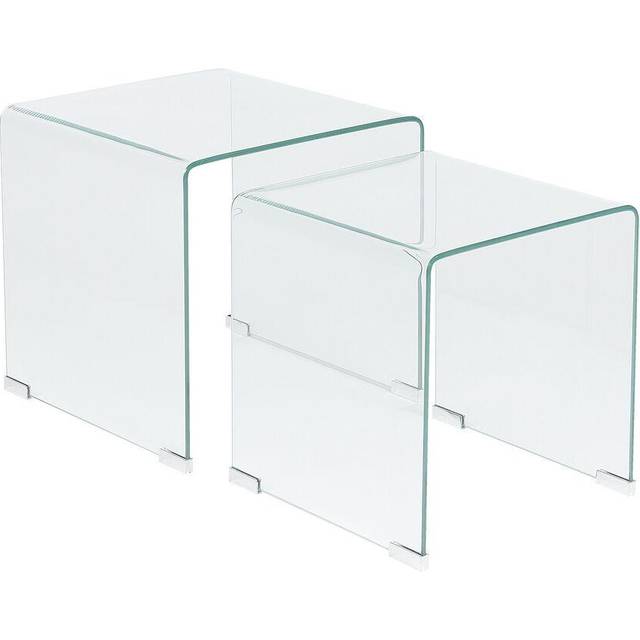 Set of 2 Minimalist Modern Side Tables Rectangle Transparent Glass Kendall