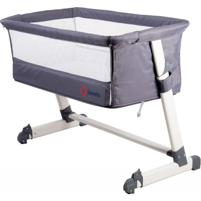 Lionelo Theo 2in1 Baby Bett, Reisebett Baby, Beistellbett Baby ab Geburt bis 9 kg, Höhenverstellung, Einstellung der Neigung, Faltbare Seitenwand, Matratze, Moskitonetz (Taubengrau)