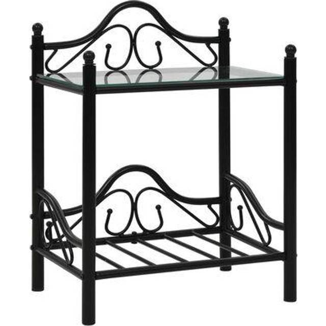 vidaXL Bedside Table Steel and Tempered Glass 45x30.5x60 cm White