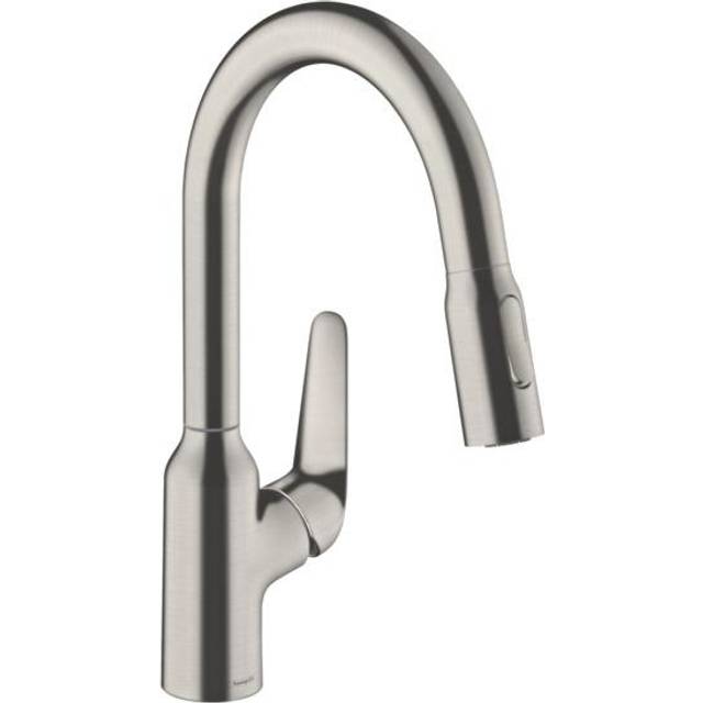 Hansgrohe Focus M42 Brushed Steel Pullout Spray Kitchen Sink Mixer Tap