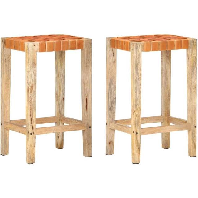 vidaXL Bar Stools 2 pcs Black Real Leather 75 cm