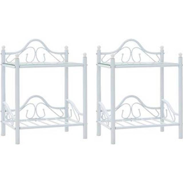 vidaXL Bedside Tables 2pcs Steel and Tempered Glass 45x30.5x60cm White