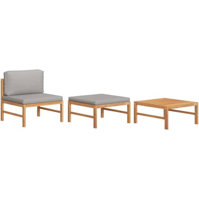 vidaXL Loungegrupp för trädgården med mörkgråa dynor 3 delar teak