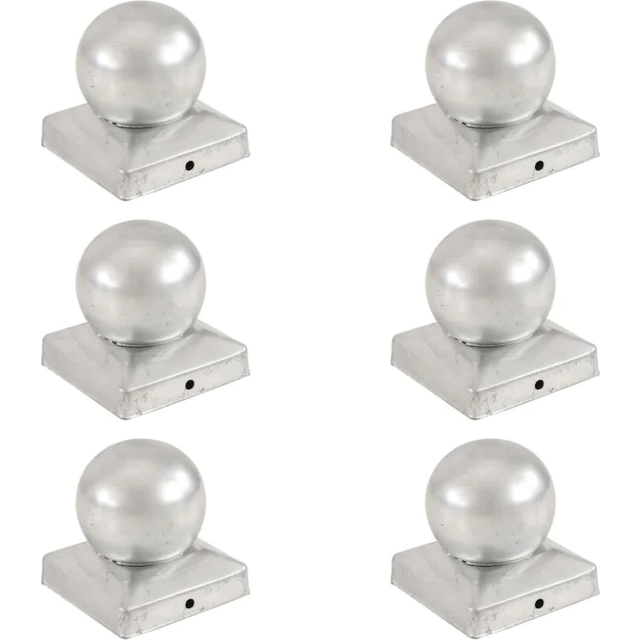 vidaXL Post Caps 6 pcs Globe Final Galvanised Metal 91x91 mm - Silver