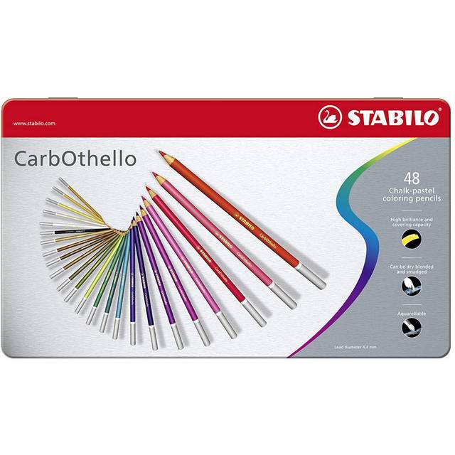 Stabilo : Carbothello : Pastel Pencil : Metal Tin Set of 48 : Plus Sharpener & Eraser