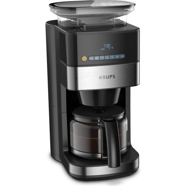 Krups KM8328 Grind Aroma Kaffemaskin med kvarn, 24-timmars timer, 180 g bönbehållare, 1,25 l kapacitet för upp till 15 koppar kaffe, Automatisk avstängningsfunktion, 3 malnings-nivåer, svart