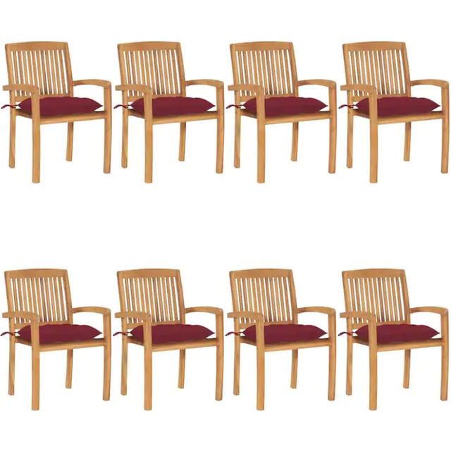 vidaXL Stacking Garden Chairs 8 pcs Solid Teak Wood - Brown