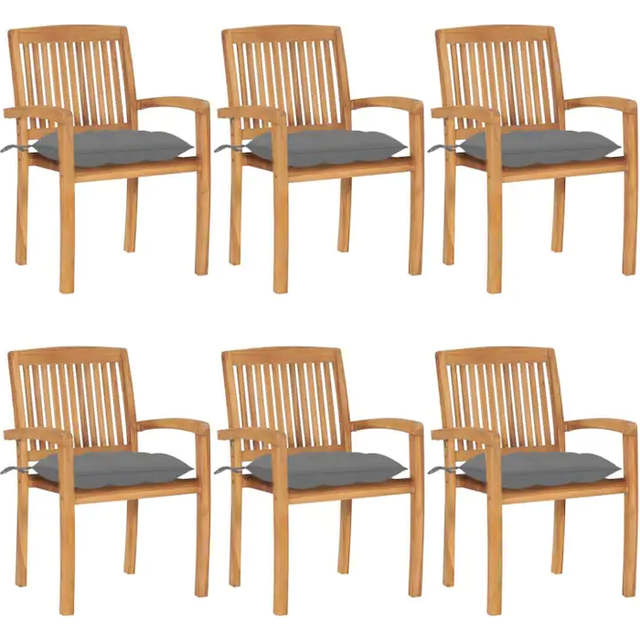 vidaXL Stacking Garden Chairs 6 pcs Solid Teak Wood - Brown