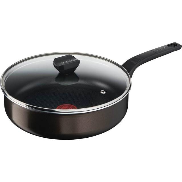 Tefal Stekpanna med glaslock | EJ INDUKTION | 24 cm | Svart | Non-Stick Beläggning | Temperaturindikator Thermo-Signal | Easy Cook & Clean | B55532