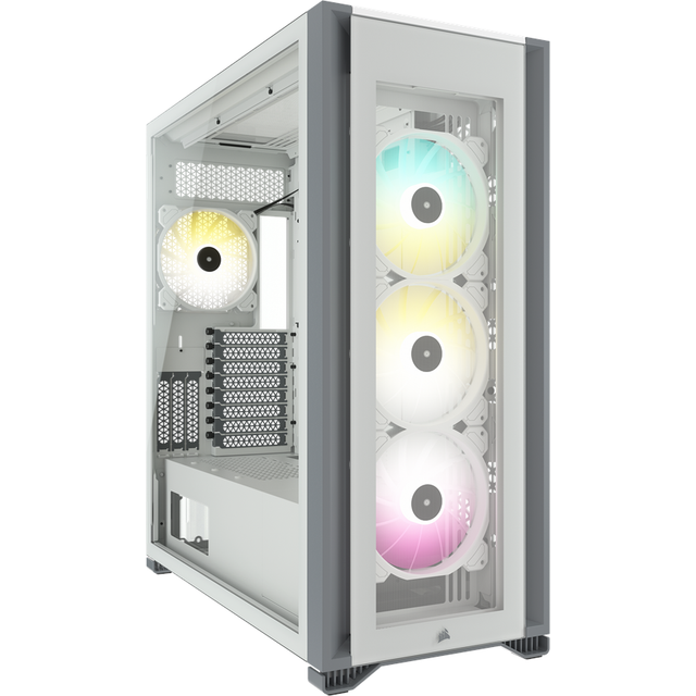 Corsair iCUE 7000X RGB Full-Tower ATX-Datorhölje (Frontpanel med högt Luftflöde, Tre inkluderade 140 mm Fläktar med PWM-Repeater, Enkel Kabelhantering, Anpassningsbara Sidofästen för Fläktar) Vit