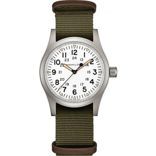 Hamilton H69439411 Men's Khaki Field Mechanical Nato Fabric Strap Watch, Green/White