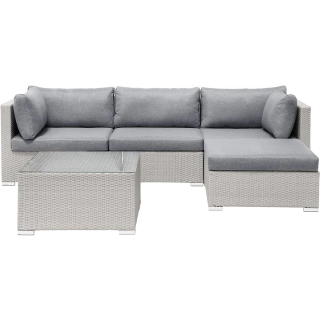 Beliani Garden Corner Sofa With Table 4 Seater Sano Ii Left Hand Modular Pe Rattan Light Grey, Grey