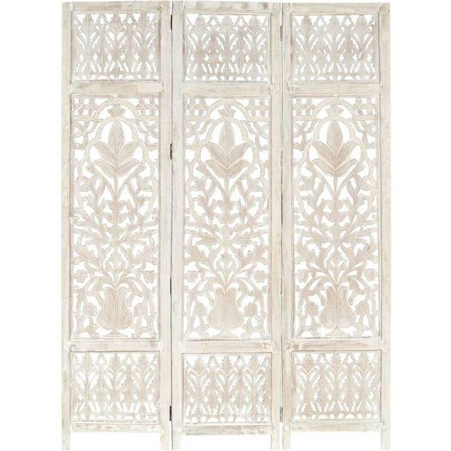 vidaXL Hand carved 3-Panel Room Divider Grey 120x165 cm Solid Mango Wood