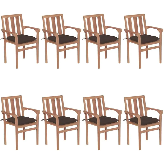 vidaXL Stackable Garden Chairs 8 pcs Solid Teak Wood - Brown