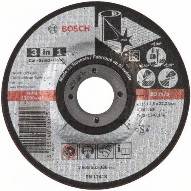 Bosch Depressed Centre 3 in 1 Cutting Grinding Finishing Disc 115mm 2.5mm 22mm