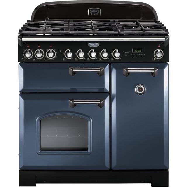 Rangemaster CDL90DFFSB/C Classic Deluxe 90 Dual Fuel Range Cooker – Stone Blue & Chrome