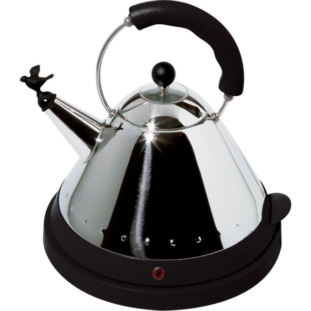 Alessi MG32 B elektrisk vattenkokare kabelfri av rostfritt stål med handtag och fäste av PA, svart, 20,7 x 31 x 18,5 cm