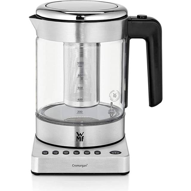 WMF 0413180012 Vattenkokare Kimis Vario 1,0l Glas 5 Temperatursteg Inbyggd Tepåsehållare Enhandsöppning Platsbesparande 1900 W