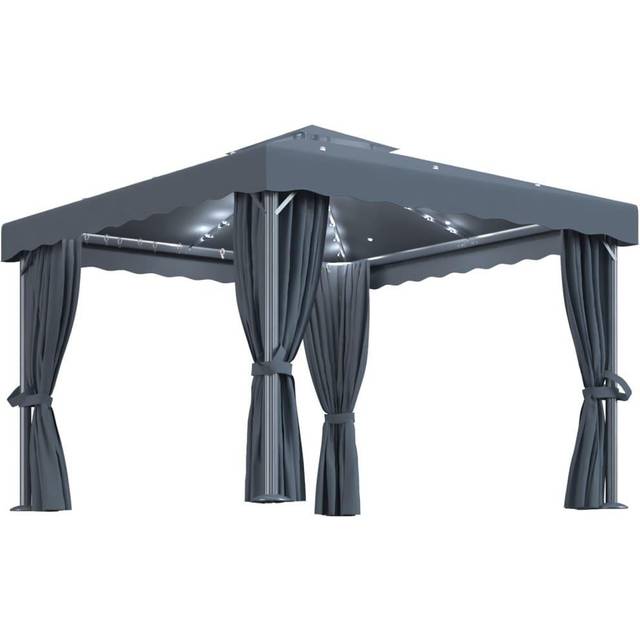 vidaXL Gazebo with Curtain&LED String Lights 3x3 m Taupe