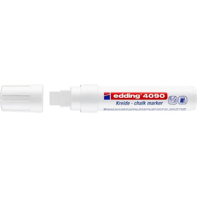 edding 4090 chalk marker - white - 1 chalk pen - chisel nib 4-15 mm - broad-nib wet wipe pen for chalkboards  windows  glass  mirrors - liquid chalk m