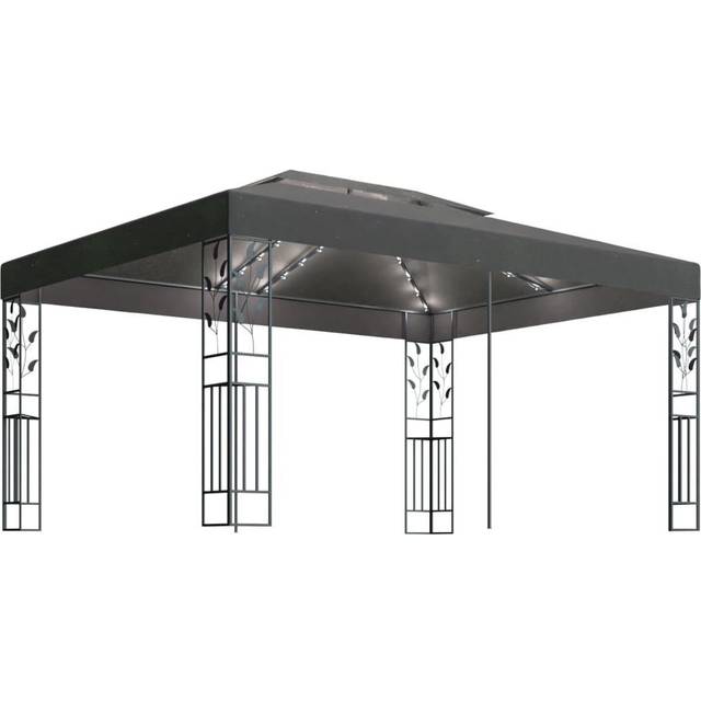 vidaXL Paviljong med dubbeltak och ljusslinga LED 3x4 m antracit
