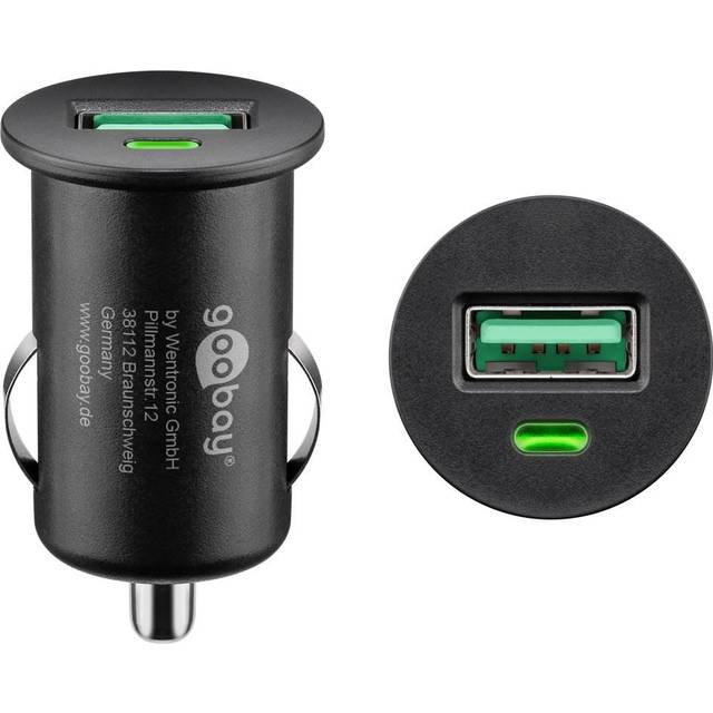 Goobay 45162 Snabbladdare USB-port billaddare 12 V/24 V bil mini USB-adapter 18 W