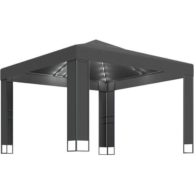 vidaXL Gazebo with Double Roof&LED String Lights 3x3 m White