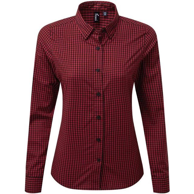 (2XL, Black/Red) Premier Womens/Ladies Maxton Check Long Sleeve Shirt