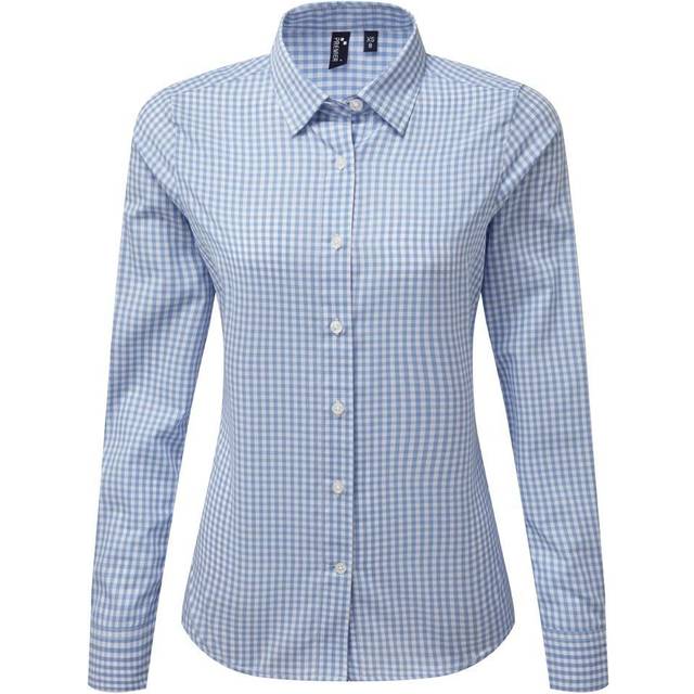(S, Light Blue/White) Premier Womens/Ladies Maxton Check Long Sleeve Shirt