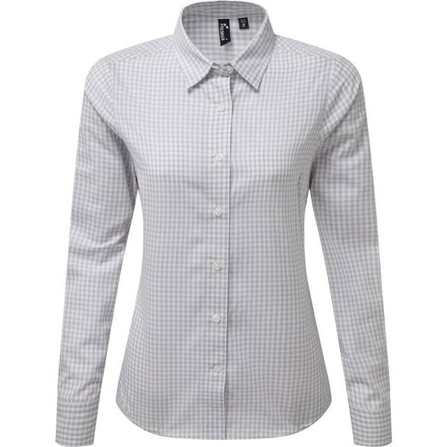 (XL, Silver/White) Premier Womens/Ladies Maxton Check Long Sleeve Shirt