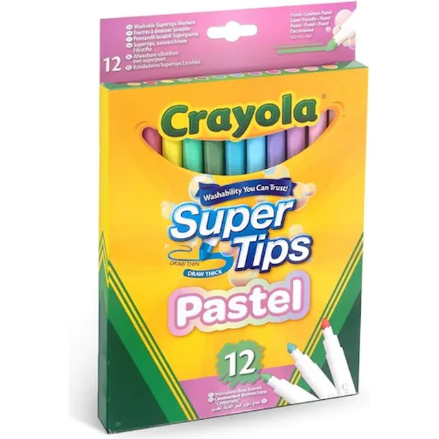 Crayola Super Tips Washable Markers Bright or Pastel Colours - Pastel - Pack of 12