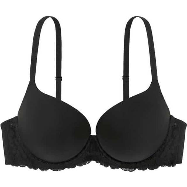 Dorina Super Push up-bh för kvinnor med bygel, formbygel och spets T-shirt, bh, Claire, vit, beige, svart, svart, 80A