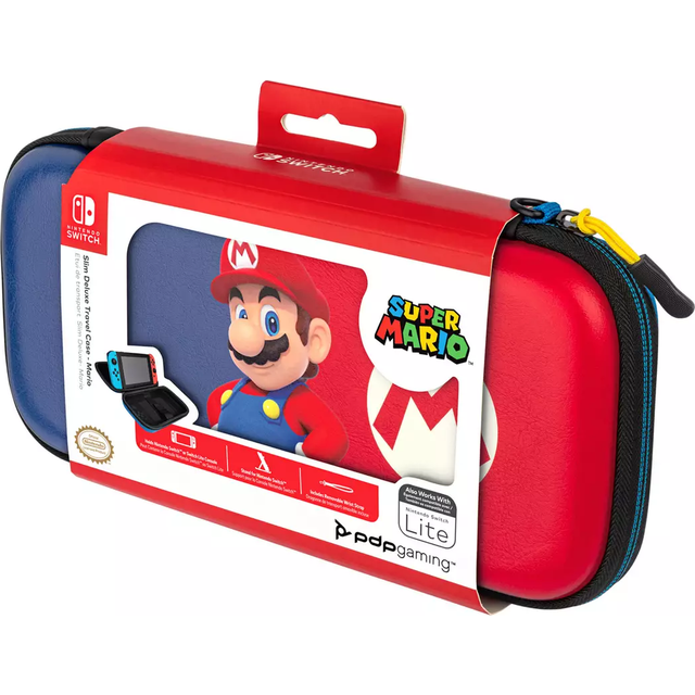 PDP Gaming Officiellt licensierad Switch Slim Deluxe Travel Case - Mario - Semi-Hardshell Protection - Protective PU Leather - Holds 14 Games & Console - Switch OLED & Lite - Perfect for Kids