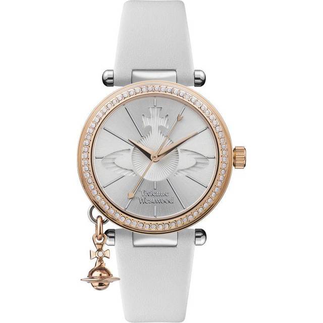 Vivienne Westwood Ladies Orb Pastelle Silver Dial White Leather Strap Watch VV006RSWH
