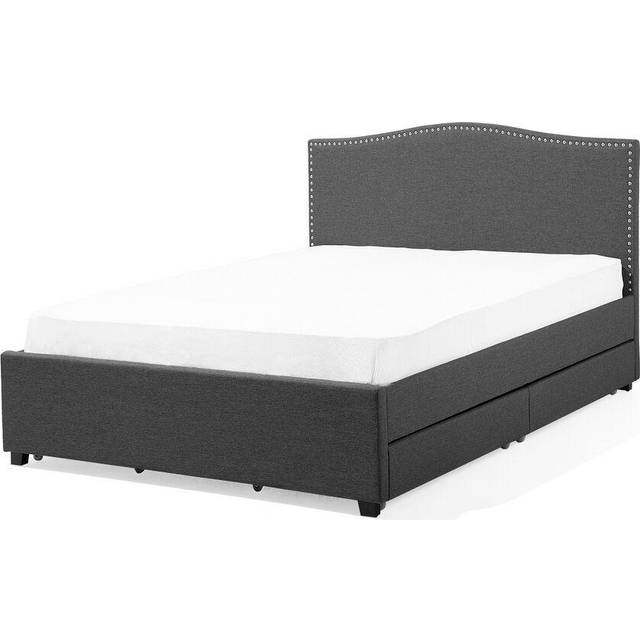 Beliani Bed Fabric Montpellier 180 X 200 Cm Eu Super King Led Multicolour, Grey